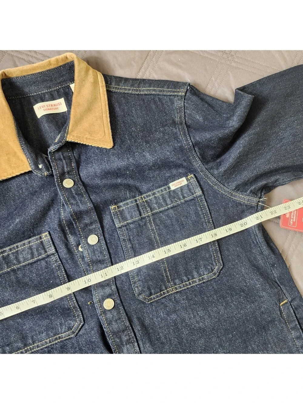 Levi Strauss Signature Utility Shirt Jacket Mens S Corduroy Collar Denim Shacket